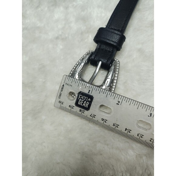 Black Faux Leather Belt Silver Accents And  Buckle, 41" Total Length - No Brand - Picture 3 of 4